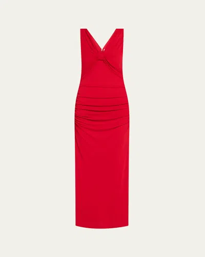 CAROLINA HERRERA V-NECK RUCHED COLUMN DRESS