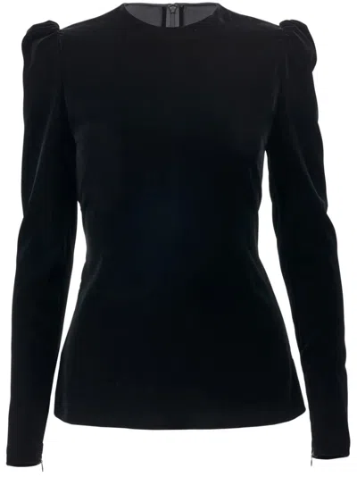 Carolina Herrera Velvet Crew-neck Blouse In Black