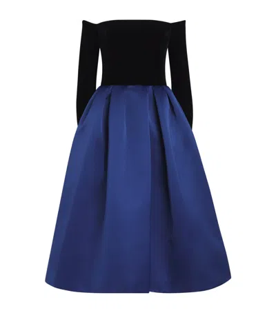 Carolina Herrera Velvet-satin Off-the-shoulder Midi Dress In Blue