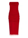Carolina Herrera Chiffon Dress Strapless Ruched Detailing Design In Red