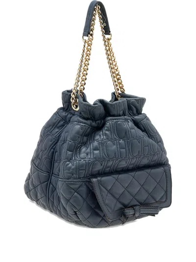 Pre-owned Carolina Herrera Vintage 2023  Quilted Leather Shoulder Bag In Blue