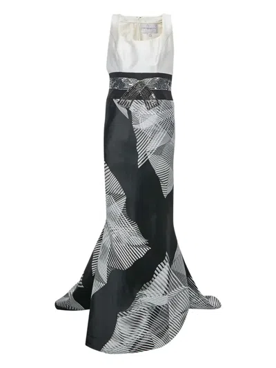 Pre-owned Carolina Herrera Vintage 2024 Patterned-jacquard Gown Dress In Black