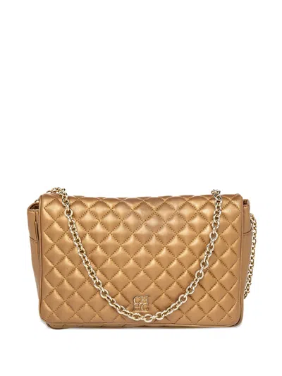 Pre-owned Carolina Herrera Vintage 2024 Quilted Satchel In Gold