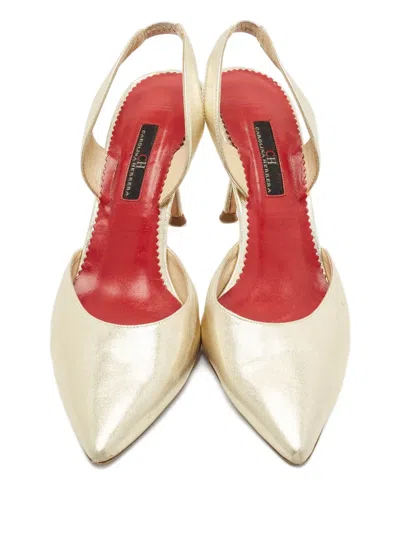 Pre-owned Carolina Herrera Vintage 65mm Leather Slingback Pumps In Gold
