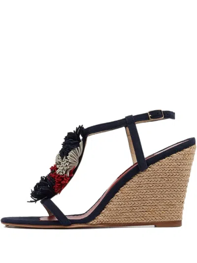 Pre-owned Carolina Herrera Vintage 90mm Tassel Wedge Sandals