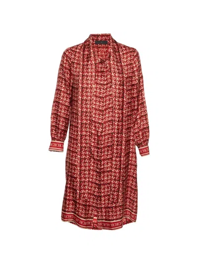 Pre-owned Carolina Herrera Vintage Abstract-print Button-front Tunic Dress In Red