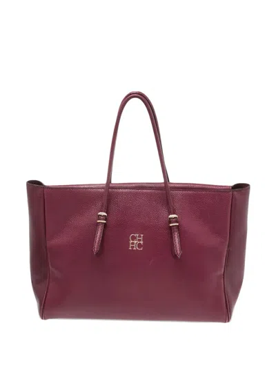 Pre-owned Carolina Herrera Vintage Adagio Leather Tote Bag In Red