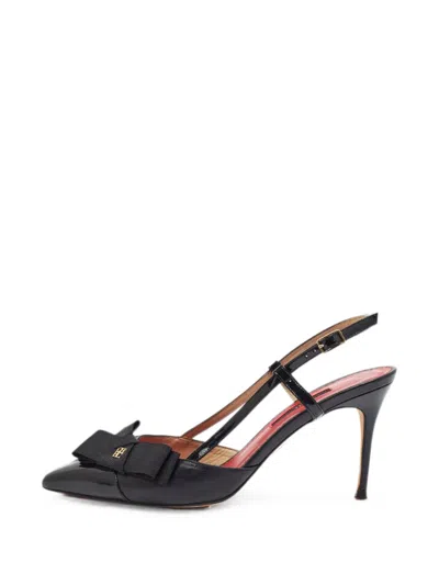 Pre-owned Carolina Herrera Vintage Bow Detail Slingback Pumps In Black