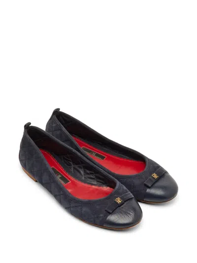 Pre-owned Carolina Herrera Vintage Bow Quilted Ballet Flats In Blue