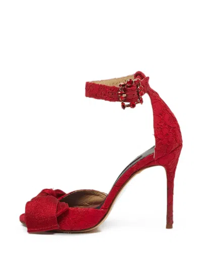 Pre-owned Carolina Herrera Vintage Bow-detail Lace Sandals In Red