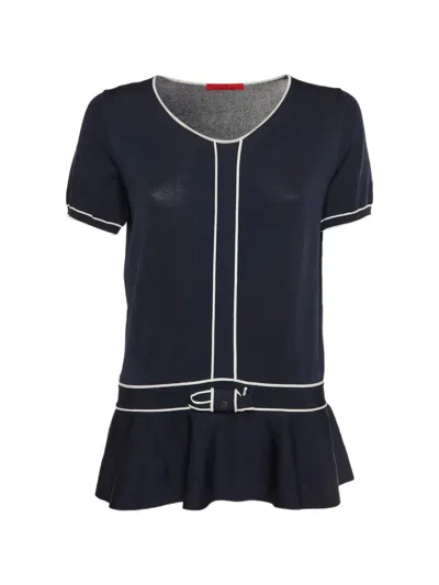Pre-owned Carolina Herrera Vintage Bow-detail Top In Blue