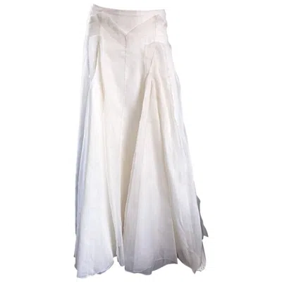Pre-owned Carolina Herrera Vintage  Ivory Silk Faille ' Patchwork ' Ball Evening Full Skirt In White