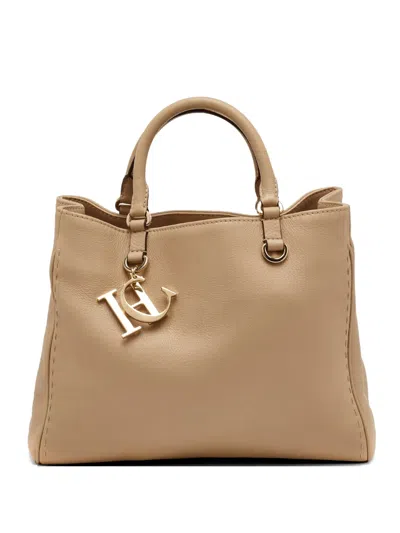 Pre-owned Carolina Herrera Vintage Ch Charm Leather Tote Bag In Neutral