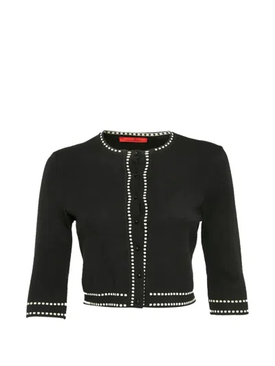 Pre-owned Carolina Herrera Vintage Ch Knit Short-sleeve Cardigan In Black