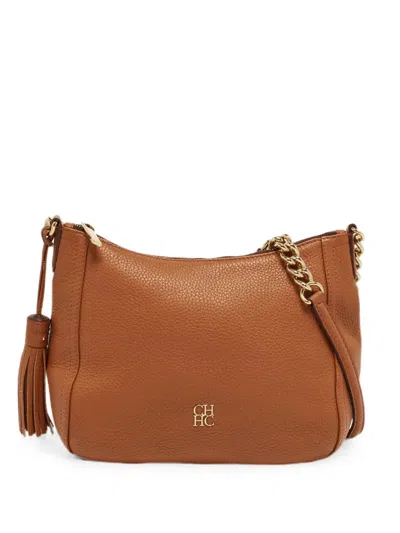 Pre-owned Carolina Herrera Vintage Chain-link Tassel Shoulder Bag In Brown