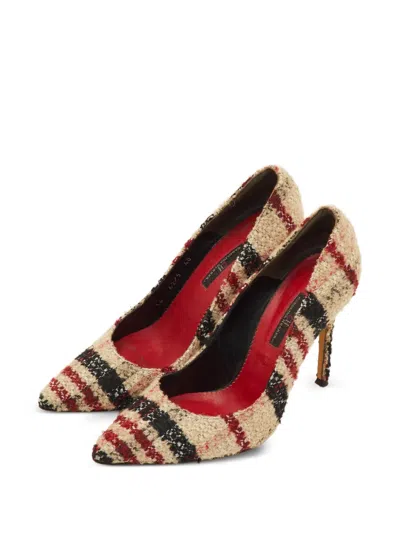 Pre-owned Carolina Herrera Vintage Check Tweed Pumps In Neutral