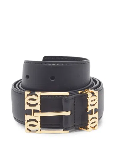 Pre-owned Carolina Herrera Vintage Ch Logo Leather Belt In Black