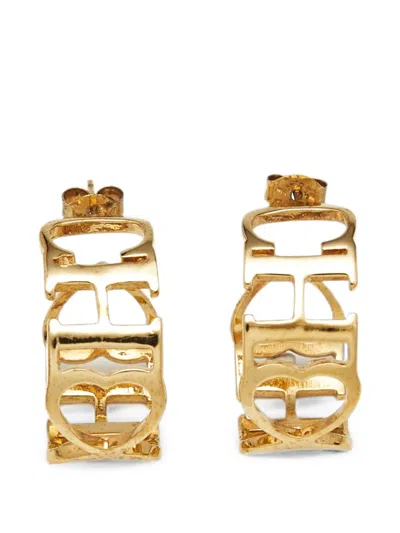 Pre-owned Carolina Herrera Vintage Ch-motif Hoop Earrings In Gold