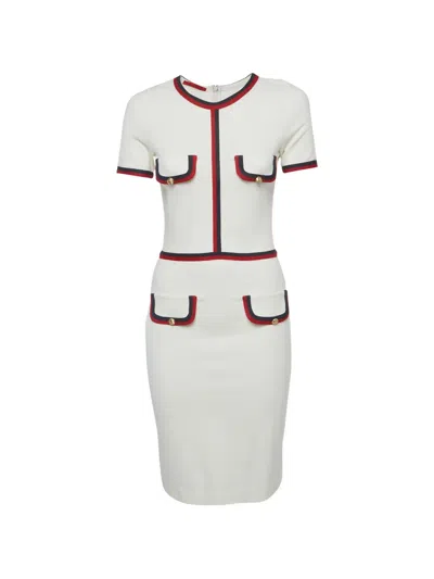 Pre-owned Carolina Herrera Vintage Contrasting-trim Midi Dress In White