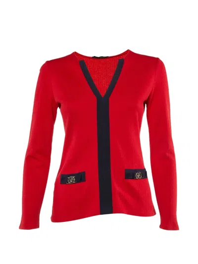 Pre-owned Carolina Herrera Vintage Cotton V-neck Blouse In Red