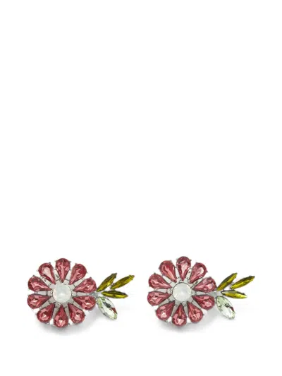 Pre-owned Carolina Herrera Vintage Crystal Floral Earrings In Silver