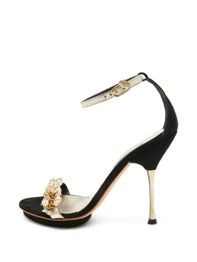 Pre-owned Carolina Herrera Vintage Crystal-embellished Ankle-strap Sandals In Black
