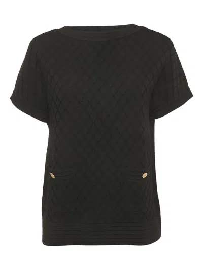 Pre-owned Carolina Herrera Vintage Diamond-pattern Knitted Blouse In Black