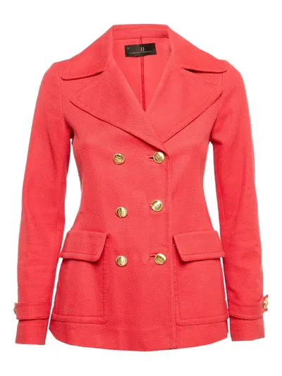 Pre-owned Carolina Herrera Vintage Double-breasted Textured Tailored Jacket In Red