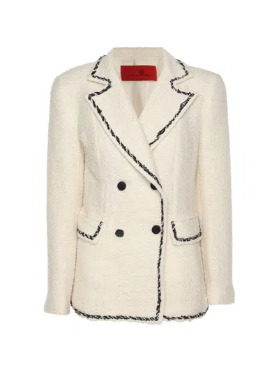 Pre-owned Carolina Herrera Vintage Double-breasted Tweed Blazer In Neutral