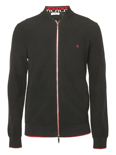 Pre-owned Carolina Herrera Vintage Double-zip Cotton Cardigan In Black