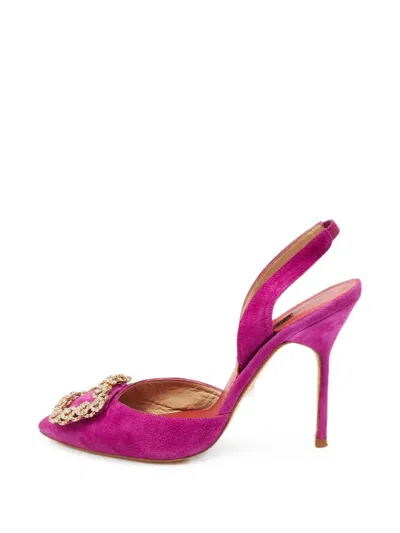 Pre-owned Carolina Herrera Vintage Embellished-buckle Slingback Pumps In Pink