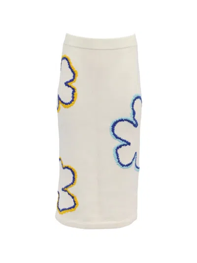 Pre-owned Carolina Herrera Vintage Embroidery Knit Midi Skirt In Neutral