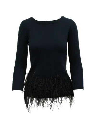 Pre-owned Carolina Herrera Vintage Feather-detail Crew-neck Sweater In Blue