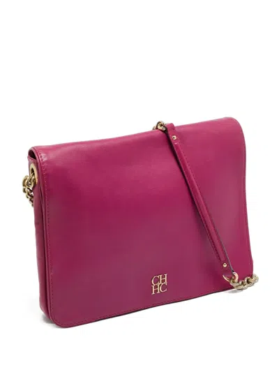 Pre-owned Carolina Herrera Vintage Flap Leather Cross Body Bag In Pink