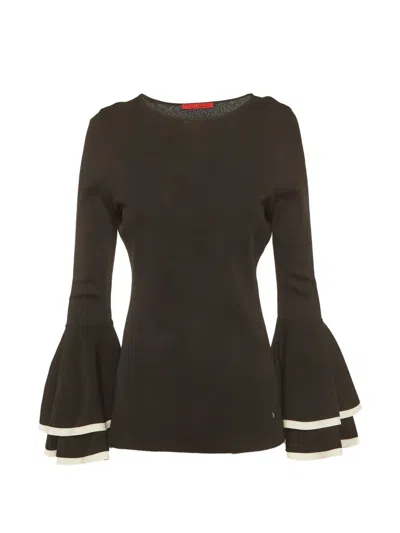 Pre-owned Carolina Herrera Vintage Flared-sleeve Knit Top In Brown