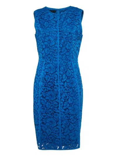 Pre-owned Carolina Herrera Vintage Floral-lace Midi Dress In Blue