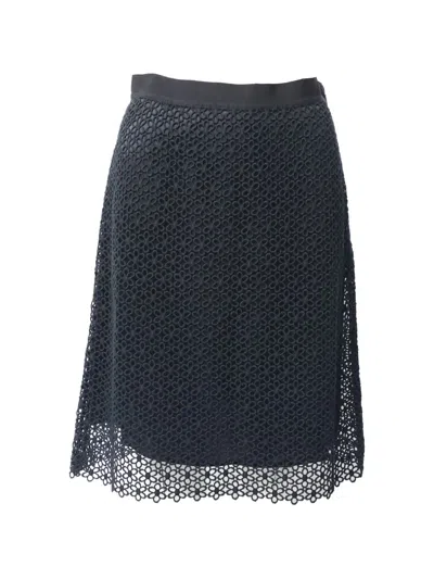 Pre-owned Carolina Herrera Vintage Floral-lace Midi Skirt In Black