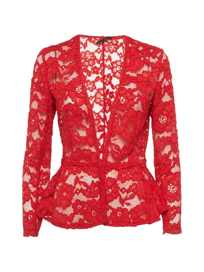 Pre-owned Carolina Herrera Vintage Floral-pattern Laced Jacket In Red