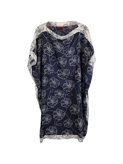 Pre-owned Carolina Herrera Vintage Floral-print Knee-length Dress In Blue