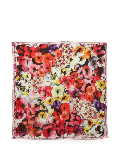Pre-owned Carolina Herrera Vintage Floral-print Silk Scarf In Pink