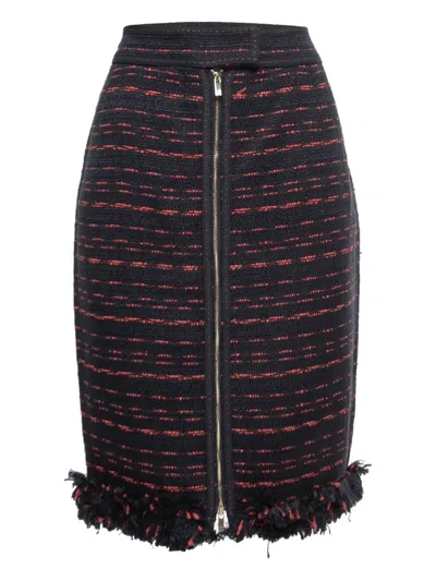 Pre-owned Carolina Herrera Vintage Fringed Tweed Skirt In Blue