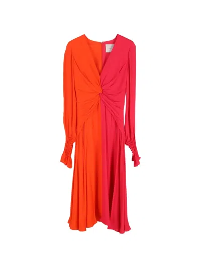 Pre-owned Carolina Herrera Vintage Gathered Bicolour Midi Dress In Orange