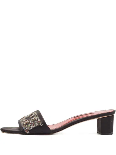 Pre-owned Carolina Herrera Vintage Glitter Block-heel Sandals In Black