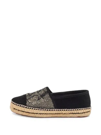 Pre-owned Carolina Herrera Vintage Glitter Suede Espadrilles In Black