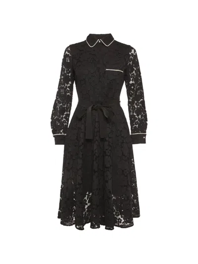 Pre-owned Carolina Herrera Vintage Guipure-lace Flared Midi Dress In Black