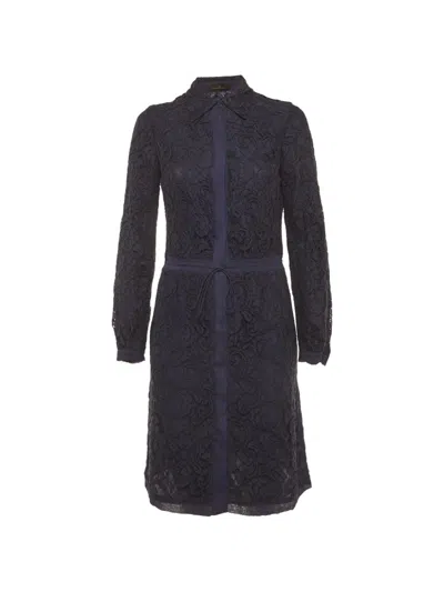Pre-owned Carolina Herrera Vintage Guipure-lace Long-sleeve Dress In Blue