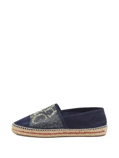Pre-owned Carolina Herrera Vintage Initials Insignia Flat Espadrilles In Blue