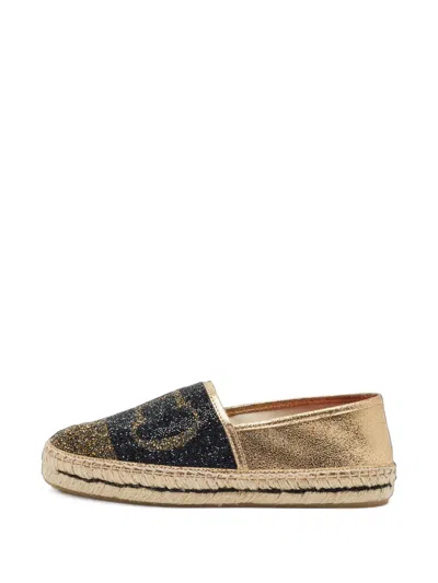 Pre-owned Carolina Herrera Vintage Initials Insignia Glitter Espadrilles In Gold