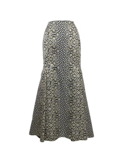 Pre-owned Carolina Herrera Vintage Jacquard Maxi Skirt In Blue