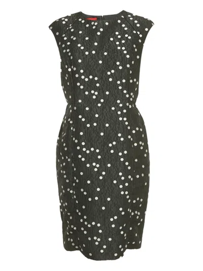 Pre-owned Carolina Herrera Vintage Jacquard Polka Dot Dress In Black